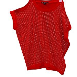 INC International Concepts Studded Dolman Cold Shoulder Top Red Silver Size XS